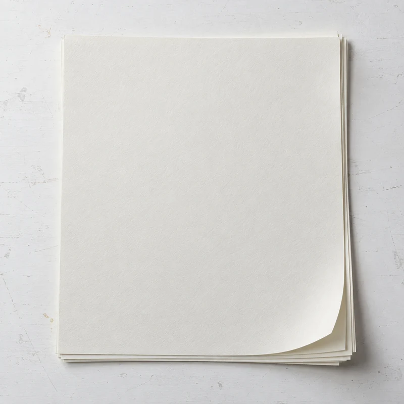 Drawing paper on a lightly marked white studio table